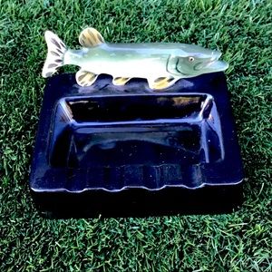 Vintage Ceramic Fish Tray Ashtray Man Cave Decor Fishing Unique Oddity Japan